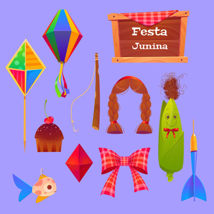 聚会用玉米和纸灯笼装饰的朱尼娜节六月国家木板