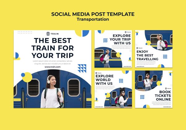 网页模板Instagram为乘坐火车的女性提供公共交通收集帖子女人设置旅游