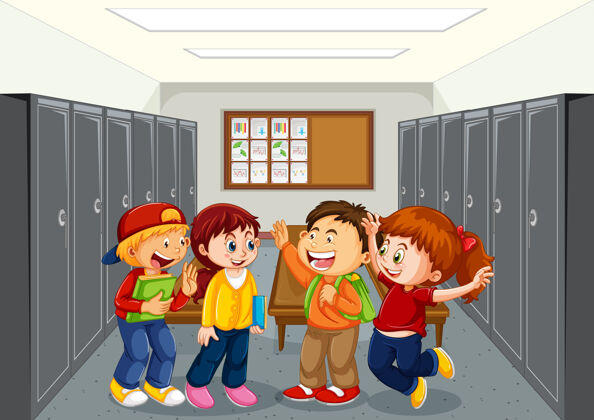 男孩学生在学校走廊小学女孩房间