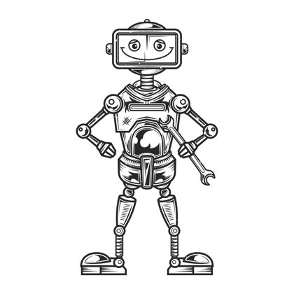 可爱有趣机器人的插图旧科学机械