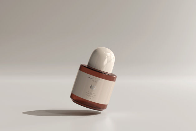 奶油琥珀色玻璃化妆品瓶模型简单品牌清洁