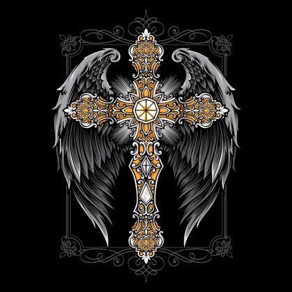 宗教用翅膀装饰十字架贴纸绘画天主教