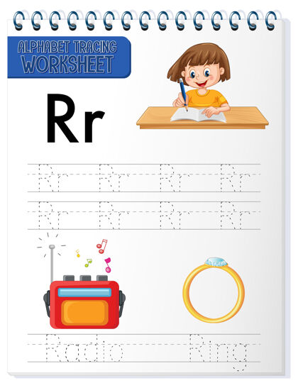 语言字母表跟踪工作表与字母r和r练习写作幼儿园