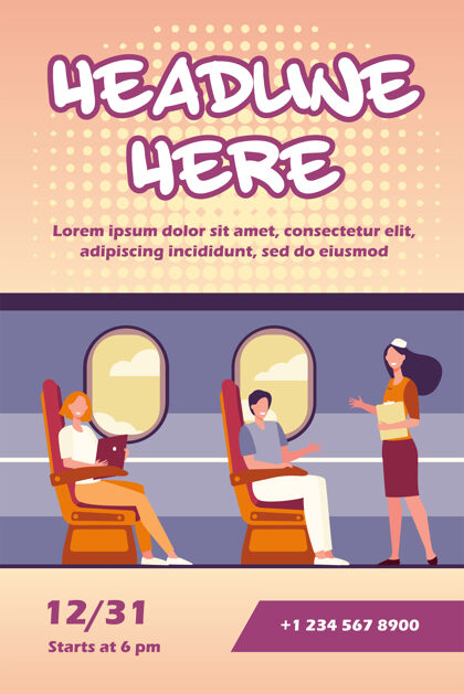 人快乐的乘客坐在飞机附近的窗口传单模板飞行科技男性