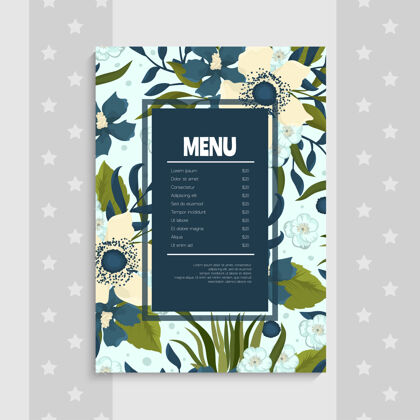 菜单带蓝色花边的菜单模板花卉花卉蓝色