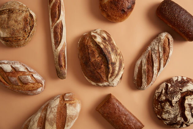 脆各种不同美味的烤面包供食用特写摄影 任何用途的伟大设计有机营养的概念面包房和食品开胃地壳营养产品法式面包品种面粉