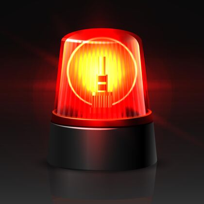 发光矢量红色警车顶灯在黑暗中闪耀着黑色警报设备医疗