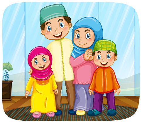 成员可爱的家庭卡通人物图片伊斯兰