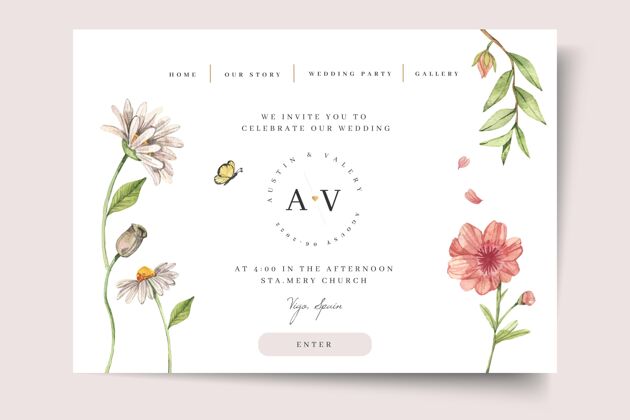 保存日期花卉婚礼登陆页模板婚礼可爱网页模板