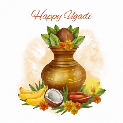 水彩水彩乌加迪插图庆祝节日印度教农历新年