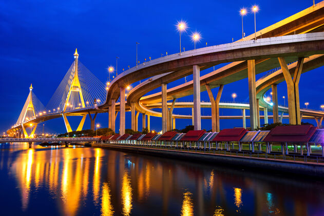建筑泰国普密蓬吊桥道路地标高速公路