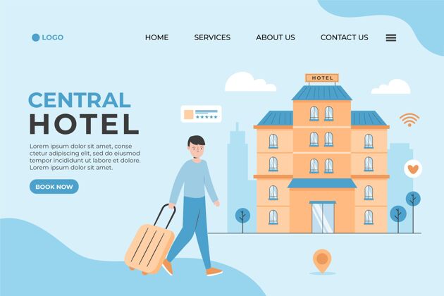 登录页创意酒店登录页与插图旅游网页模板度假村