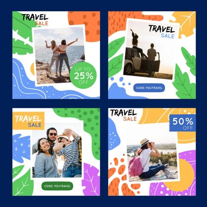 旅游手绘旅行instagram帖子集度假社交媒体设置