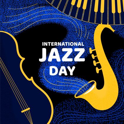 声音手绘国际爵士日插画国际爵士乐日爵士乐乐器