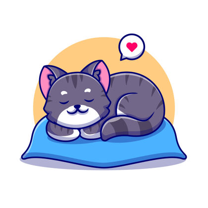 困倦可爱的猫睡在枕头卡通图标插图枕头床可爱