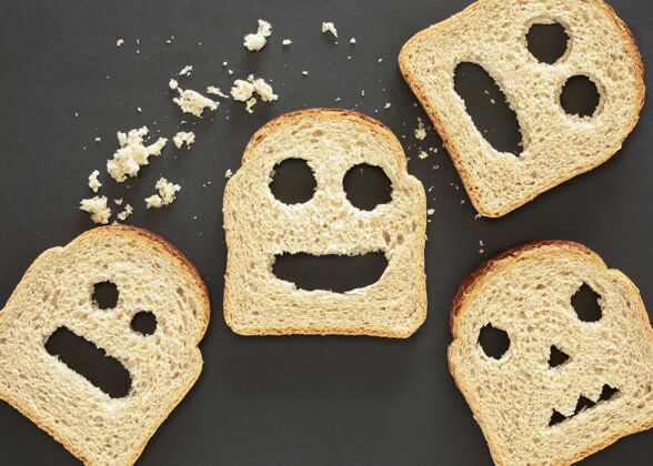 食物顶视图面包表达情感水平排列美味
