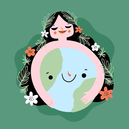 实习生卡通地球母亲节插画动物花卉地球母亲