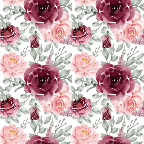 时尚花朵玫瑰粉和勃艮第的无缝图案背景花园时尚玫瑰