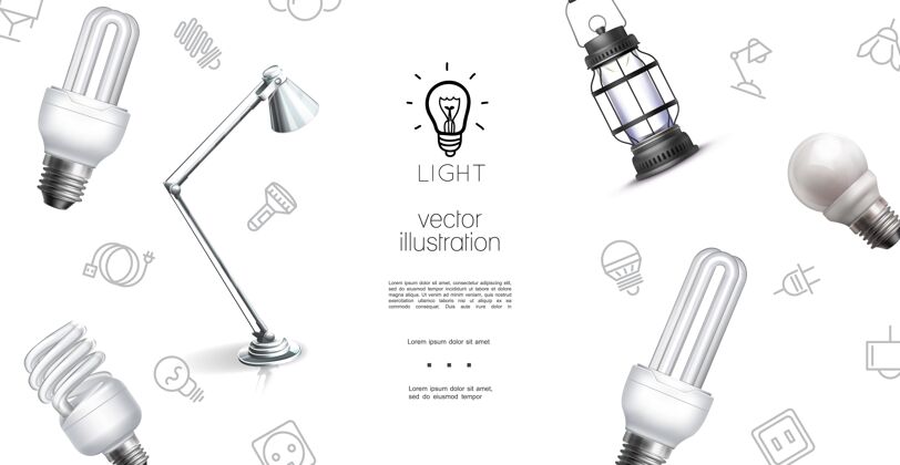 灯泡真实照明对象模板与灯笼灯泡和照明设备图标文字的地方灯设置