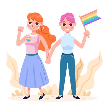 关系可爱的女同性恋夫妇与lgbt旗帜插图人情侣同性恋