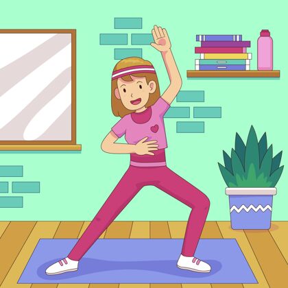 锻炼卡通女人在家做运动活跃插图运动