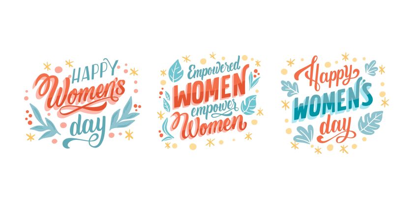 性别平等手绘国际妇女节刻字标签系列女性庆典3月8日