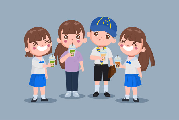 女孩可爱的台湾泡茶娃娃动画回到学校角色