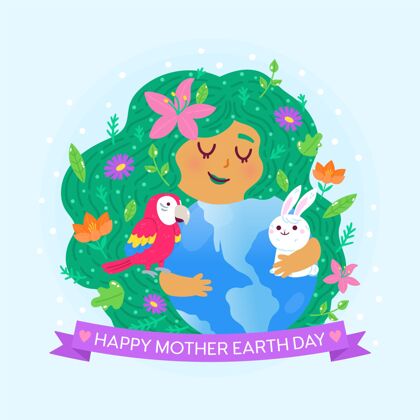 4月22日卡通地球母亲节插画生态系统全球庆典