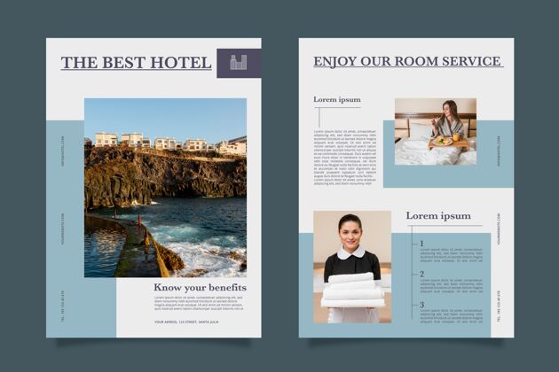 旅行现代酒店信息传单模板与照片旅游房间室内