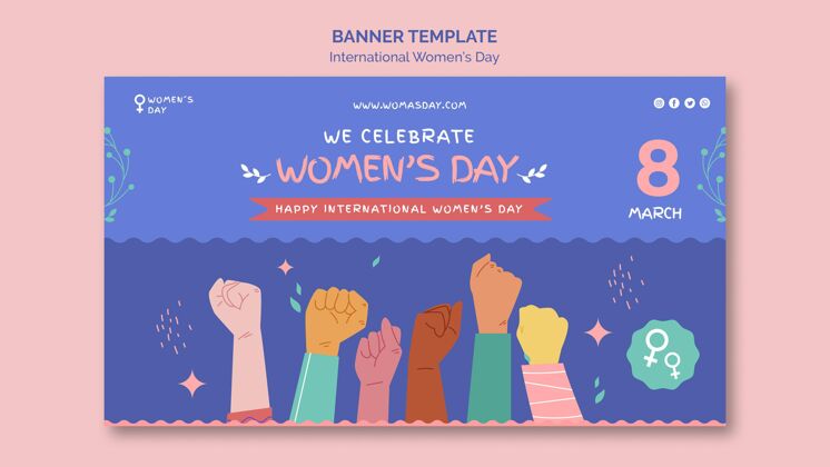 模板美丽的妇女节横幅模板插图女孩女性国际妇女节