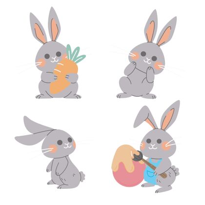 复活节手绘复活节兔子系列分类设置传统