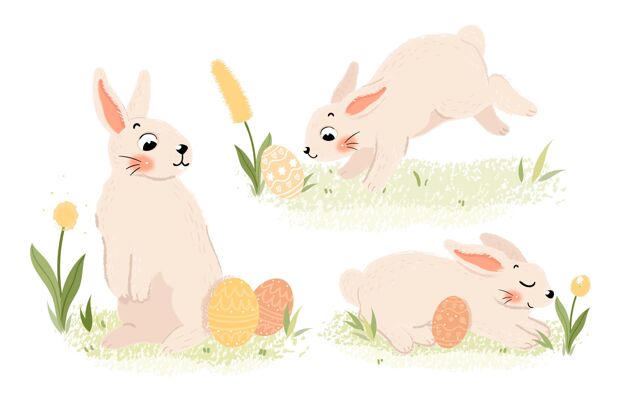 复活节手绘复活节兔子系列插画庆祝手绘