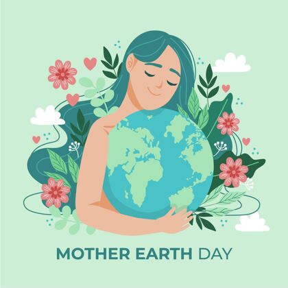 行星手绘地球母亲节插图4月22日生态系统动物