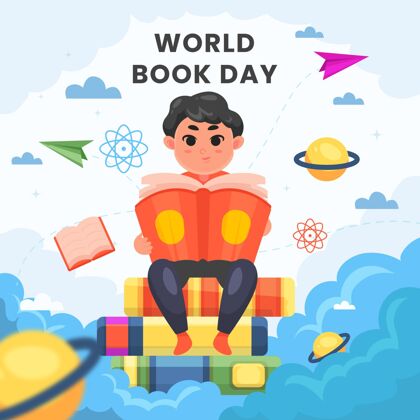 世界图书和版权日卡通世界图书日插画阅读版权日图书日