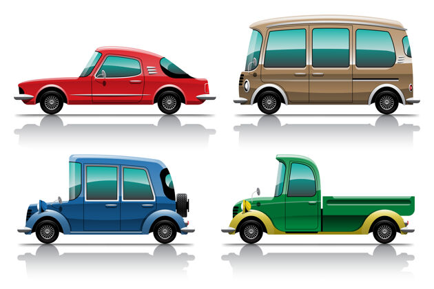 轿车大孤立的车辆彩色剪贴集 各种类型的汽车平面插图汽车彩色交通