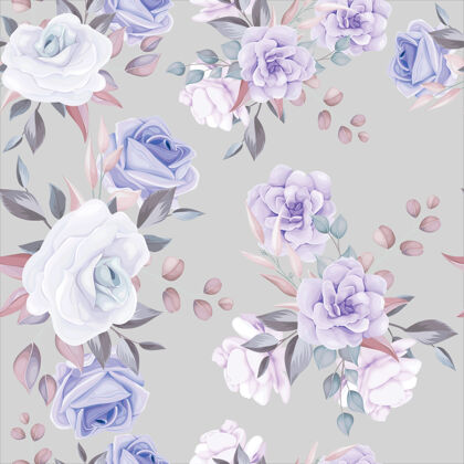 壁纸浪漫的花朵无缝图案搭配紫色花朵装饰优雅无缝模式花卉