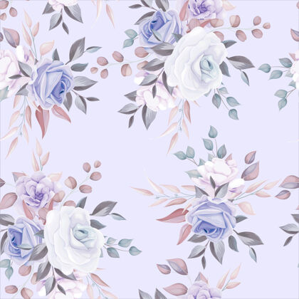 紫色的花浪漫的花朵无缝图案搭配紫色花朵装饰壁纸分支花卉