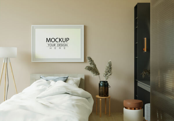 三维渲染海报框架模型室内卧室卧室房子框架