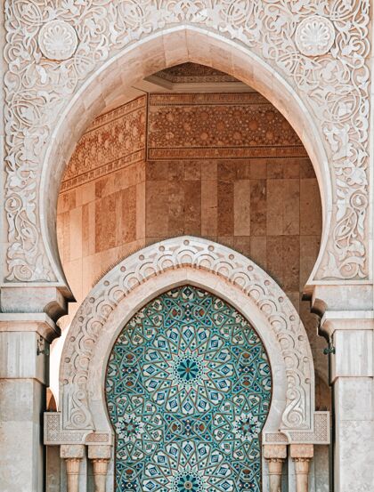 建筑摩洛哥卡萨布兰卡哈桑二世清真寺的垂直镜头设计历史外观