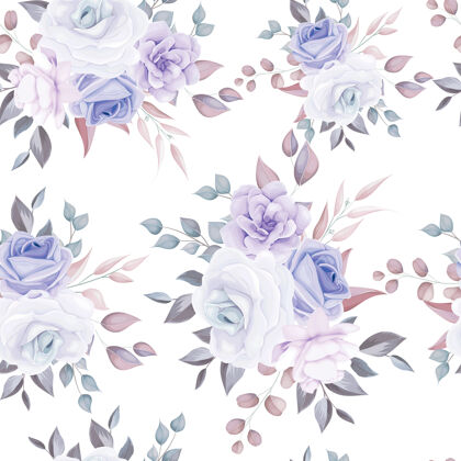 粉彩美丽的无缝花卉图案与柔软的紫色花朵无缝模式复古玫瑰