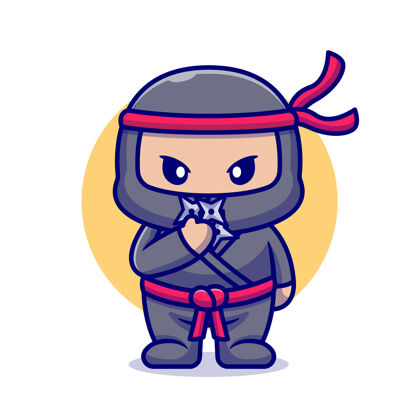 武士可爱的忍者与shuriken卡通平面卡通风格战士战士可爱