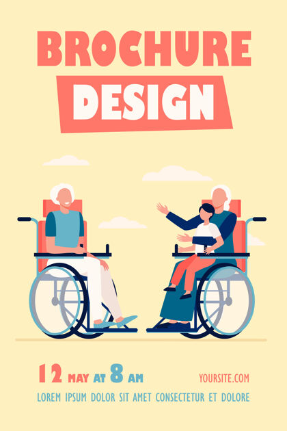 老年人坐轮椅的老人抱着小孩和会说话的传单模板女人病人祖父母