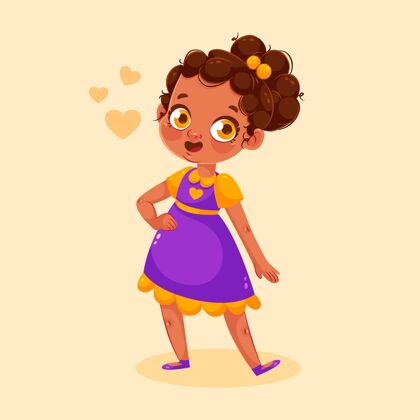 插图卡通黑人女孩插画非洲裔美国人小快乐