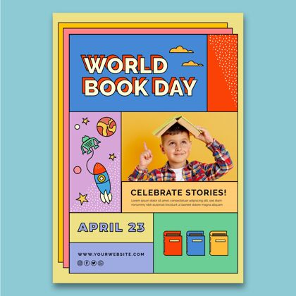 世界图书日世界图书日垂直海报模板书籍小说世界图书和版权日