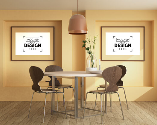 公寓客厅psd模型的海报框架家具框架模型