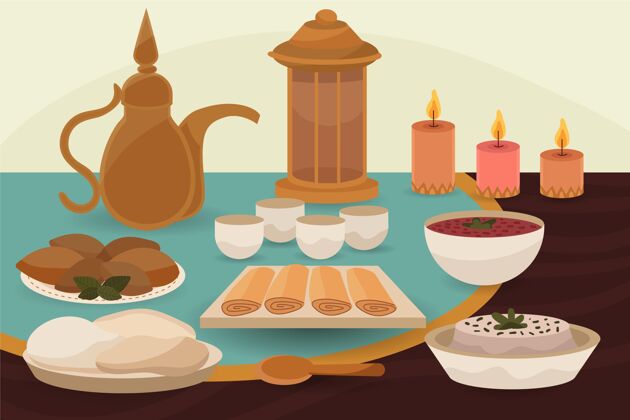 斋月手绘开斋大餐插图插图伊斯兰开斋节