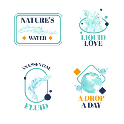 在线标志设计与世界水日概念水彩插画创意植物技术