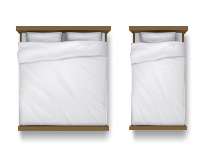 亚麻带白色床单 枕头和羽绒被的单人床和双人床酒店特大床木材