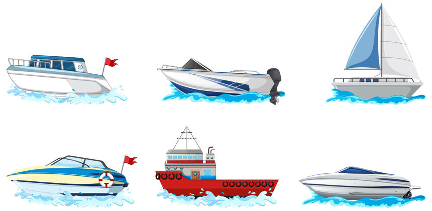 剪贴画设置不同种类的船和船隔离在白色背景上车辆团体旅游
