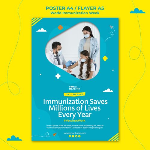 预防世界免疫周海报模板全球保护医疗保健